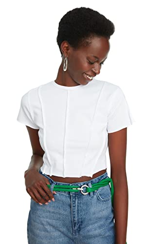 TRENDYOL Damen Organic Crop Knitted Blouse, Weiß, S EU TRENDYOL Damen Organic Crop Knitted Blouse, Weiß, S EU von TRENDYOL