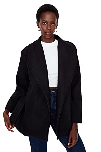 TRENDYOL Damen Oversize Basic Plain Webstoff Mantel Coat, Schwarz, 42 von TRENDYOL