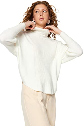 TRENDYOL Damen Oversize Basic Standing Collar Knitwear Sweater Pullover, Ecru, M von TRENDYOL