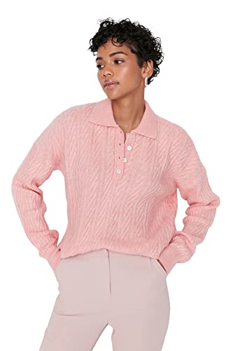 TRENDYOL Damen Oversize Basic Strickpullover mit Rollkragen Sweatshirt, Rosa, L von TRENDYOL