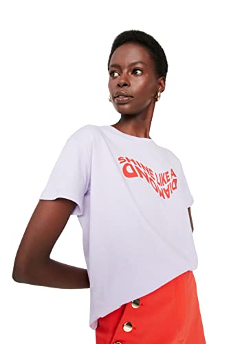 TRENDYOL Damen Oversize Standard Rundhals Knit T-Shirt Hemd, Violett, XS TRENDYOL Damen Oversize Standard Rundhals Knit T-Shirt Hemd, Violett, XS von TRENDYOL