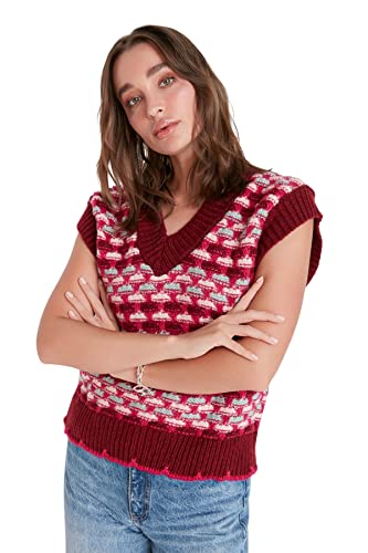 TRENDYOL Damen Patterned Knitwear Sweater, Bordeaux, S EU von TRENDYOL