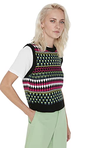 TRENDYOL Damen Patterned Knitwear Sweater, Schwarz, L EU von TRENDYOL