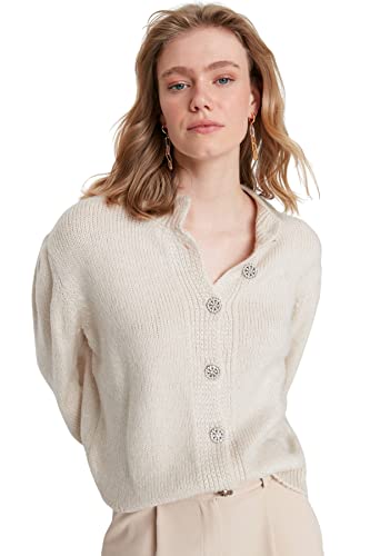 TRENDYOL Damen Plain Cardigan With Crew Neck Pullover, Greige, M EU von TRENDYOL