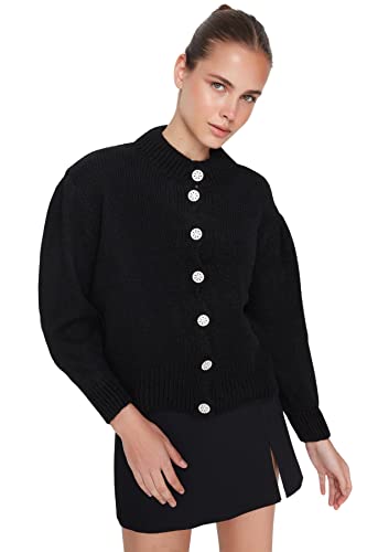 TRENDYOL Damen Plain Cardigan With Crew Neck Pullover, Schwarz, L EU von TRENDYOL