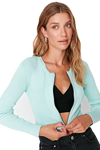 TRENDYOL Damen Plain Cardigan With Lapel Collar Pullover, Mint, M EU von TRENDYOL