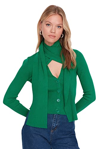 TRENDYOL Damen Plain Halter Neck Cardigan Pullover, Grün, L EU von TRENDYOL