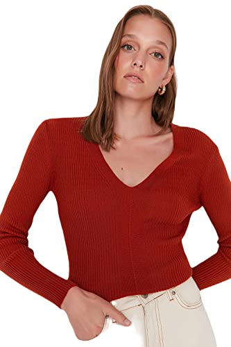 TRENDYOL Damen Plain Scoop Neck Jumper Sweatshirt, Orange, M EU von TRENDYOL