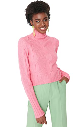 TRENDYOL Damen Plain Turtle Neck Sweater Sweatshirt, Rosa, M EU von TRENDYOL