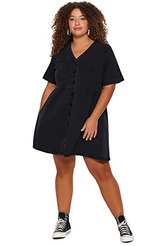 TRENDYOL Damen Plus Size Dress-Black-Skater Kleid, Anthrazit, 46 Größen von TRENDYOL