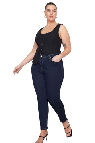 TRENDYOL Damen Plus Size High Waist Skinny Plus Size Jeans, Navy Blue, 42 Große Größen EU von TRENDYOL