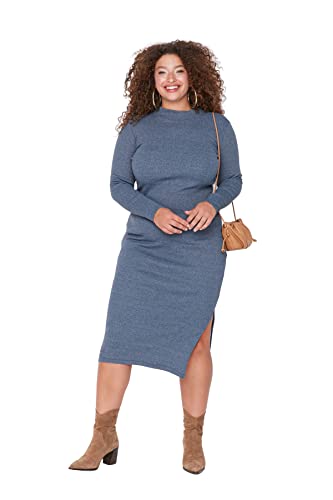 TRENDYOL Frauen Übergröße Midi Körperkegel Regular Fit Gestrickt Kleid in Übergröße von TRENDYOL