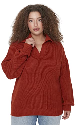 TRENDYOL Damen Pullover mit Rollkragen, Einfarbig, Regulär, Übergröße Sweatshirt, Fliese Rot, 3XL EU TRENDYOL Damen Pullover mit Rollkragen, Einfarbig, Regulär, Übergröße Sweatshirt, Fliese Rot, 3XL EU von TRENDYOL