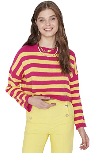 TRENDYOL Damen Pullover mit Rundhalsausschnitt, Colorblock-Schnitt Sweatshirt, Rose, M von TRENDYOL