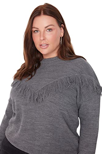 TRENDYOL Damen Pullover mit Rundhalsausschnitt, Einfarbig, Normale Passform, Übergröße Sweatshirt, Anthrazit, XL TRENDYOL Damen Pullover mit Rundhalsausschnitt, Einfarbig, Normale Passform, Übergröße Sweatshirt, Anthrazit, XL von TRENDYOL