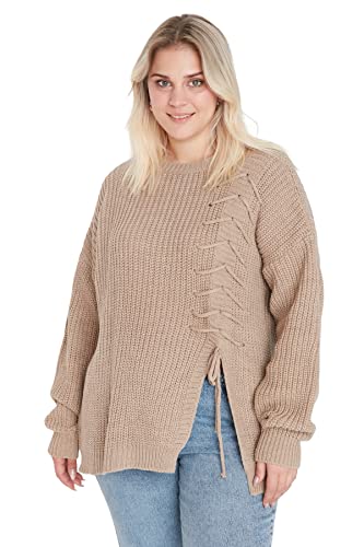 TRENDYOL Damen Pullover mit Rundhalsausschnitt, Einfarbig, Normale Passform, Übergröße Sweatshirt, Beige, 4XL Große Größen EU von TRENDYOL