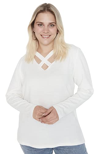 TRENDYOL Damen Pullover mit Rundhalsausschnitt, Einfarbig, Normale Passform, Übergröße Sweatshirt, Natur, 4XL Größen von TRENDYOL