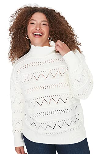 Trendyol Damen Pullover mit Rundhalsausschnitt, einfarbig, entspannt, Übergröße Sweatshirt, Ecru, 54 von TRENDYOL