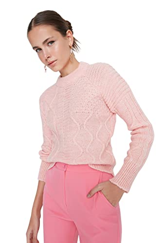 TRENDYOL Damen Pullover mit Stehkragen und Zopfmuster Sweatshirt, Rose, S von TRENDYOL