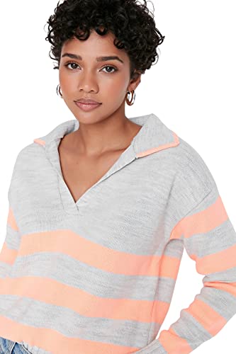 Trendyol Damen Pullover mit V-Ausschnitt und Colorblock Sweatshirt, grau, L von TRENDYOL