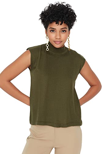 TRENDYOL Damen Red Collar Knitwear Sweater, Khaki, M EU von TRENDYOL