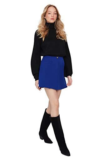 TRENDYOL Damen Regular A-Linie Webstoff Rock Skirt, Navy Blau, 38 von TRENDYOL