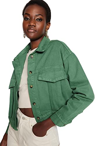 TRENDYOL Damen Regular Basic Plain Webstoff Jacke Coat, Khaki, S von TRENDYOL