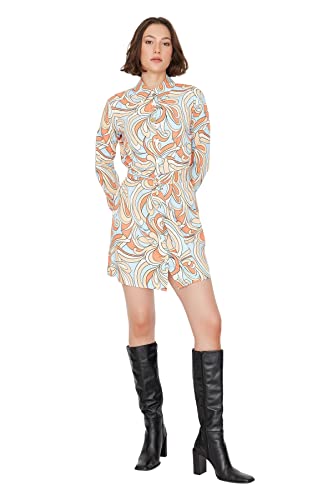 Trendyol Damen Regular Blusenkleid Hemdblusenkragen Webstoff Kleid, Mehrfarbig, 40 von TRENDYOL