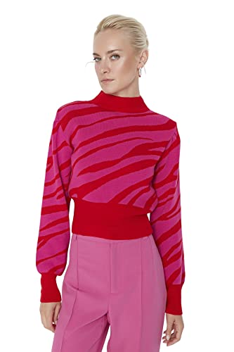 Trendyol Damen Rollkragenpullover mit Tiermuster Sweatshirt, Blutorange, S von TRENDYOL