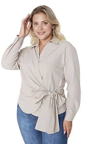 Trendyol Damen Regular Standard Hemdblusenkragen Webstoff Große Größen in Hemd, Beige, 50 von TRENDYOL