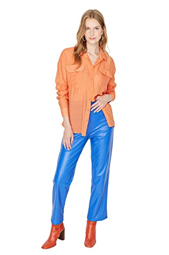 Trendyol Damen Regular Standard Hemdblusenkragen Webstoff Hemd, Orange, 36 von TRENDYOL