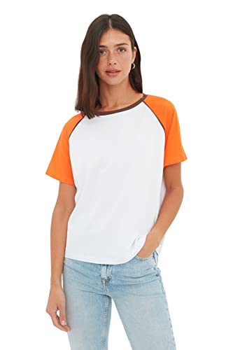 Trendyol Damen Regular Standard Rundhals Knit T-Shirt Hemd, Orange, Small von TRENDYOL