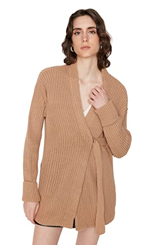 TRENDYOL Damen Regular Standard Zweireiher Strickwaren Strickjacke Pullover, Braun, S von TRENDYOL