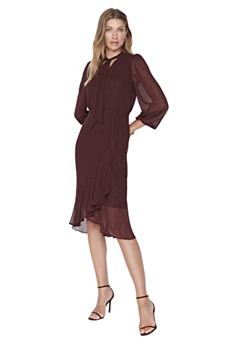 TRENDYOL Woman Mini Double-Breasted Woven Dress Kleid, Burgundy, 34 von TRENDYOL