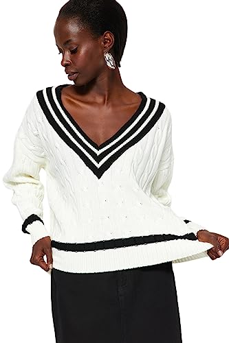 Trendyol Damen Regular fit Basic V Neck Knitwear Sweater Pullover, Ecru, S von TRENDYOL