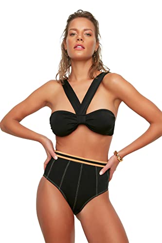 TRENDYOL Damen Reifen Detaillierter Hoher Taillenbikini Sechs Bikini Bottoms, Schwarz, 38 von TRENDYOL