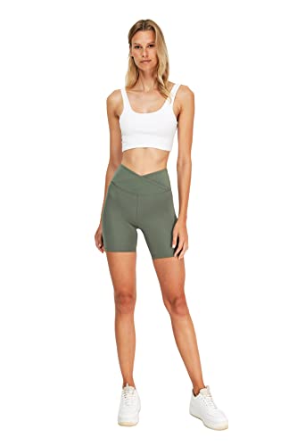 TRENDYOL Damen Roller Anop Toille gedetailleerde sportpanty Yoga Pants, Khaki, S EU von TRENDYOL