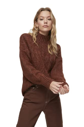 TRENDYOL Damen Rollkragenpullover, Einfarbig Sweatshirt, Ziegelrot, S von TRENDYOL