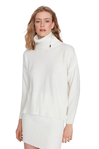 TRENDYOL Damen Rollkragenpullover, Einfarbig Sweatshirt, Natur, S von TRENDYOL