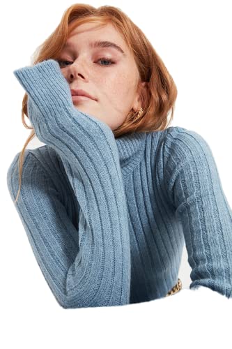 TRENDYOL Damen Plain Turtle Neck Sweater Sweatshirt, Blau, S EU von TRENDYOL