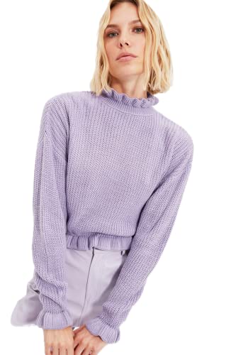 TRENDYOL Damen Rollkragenpullover, Einfarbig Sweatshirt, Violett, L von TRENDYOL