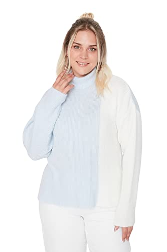 TRENDYOL Damen Rollkragenpullover Colorblock Regular Plus Size Sweatshirt Alltäglich, Blau, XL Große Größen von TRENDYOL