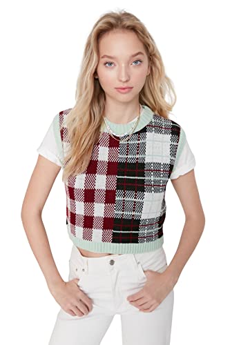TRENDYOL Damen Ronde hals Colorblock nauwsluitend gebreid vest Sweater, Mint, L EU von TRENDYOL