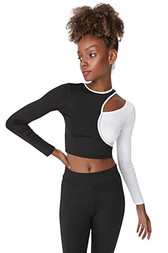 TRENDYOL Damen Rundhalsausschnitt Unifarben Figurbetont Bluse Shirt, Schwarz, L von TRENDYOL