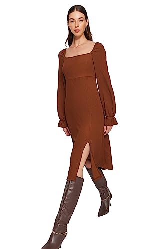 Trendyol Damen Skater Regular fit Knit Dress Kleid, Brown, L von TRENDYOL