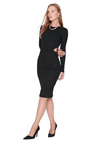 TRENDYOL Damen Slim Bodycon Rundhalsausschnitt Gestrickt Kleid, Schwarz, 36(S) von TRENDYOL