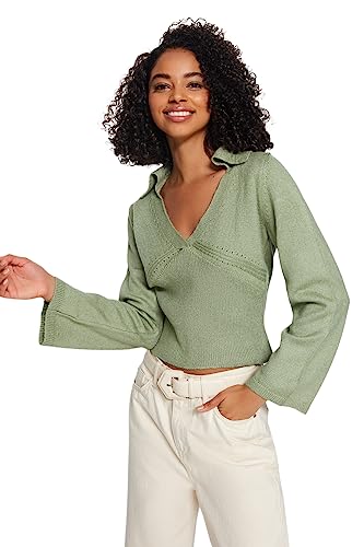 TRENDYOL Damen Slim Fit Basic Polo Neck Knitwear Sweater Pullover, Mint, M von TRENDYOL
