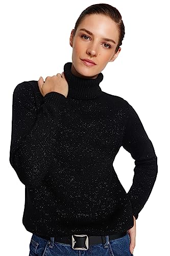 TRENDYOL Damen Slim Fit Basic Turtleneck Knitwear Sweater Pullover, Schwarz, M von TRENDYOL