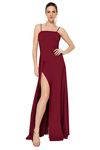 TRENDYOL Damen Slit Cleavage Evening and Graduation Formal Night Out Dress, Plum, 34 EU von TRENDYOL