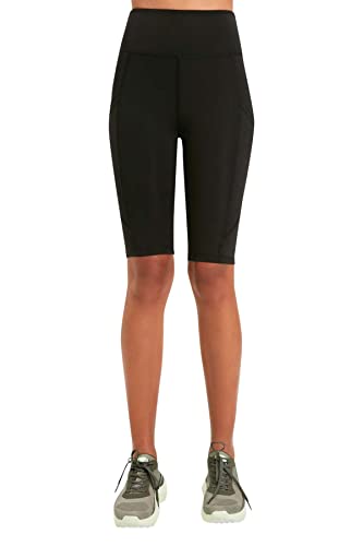 Trendyol Damen Black Roller High Waist Mobile Detailed Sport Biker Tights Yoga Pants, Schwarz, XL EU von TRENDYOL